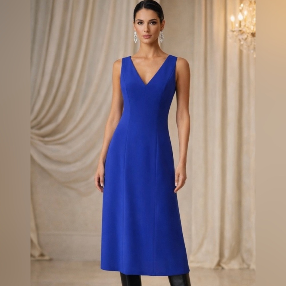 SHAPE FX Royal Blue V-Neck Sleeveless Compression Sheath Dress Sz 10 NWOT
